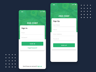 Sign In & Sign Up adobe xd app application concept food menu mobile resturant ui ux