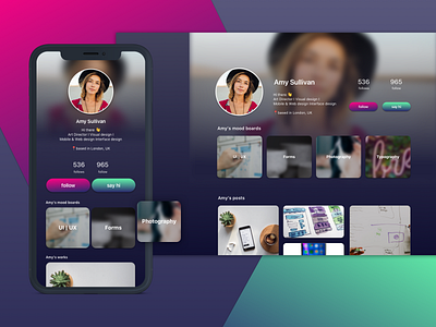 UI Design Challenge - Day 6 app blur design designer follow gradient social media ui user interface user profile web