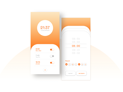 Daily UI Challenge - Day 7 alarm app design gradient screen settings typography ui vector