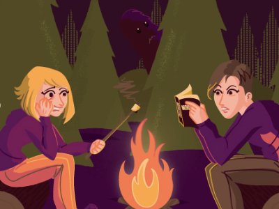 Campfire Stories bigfoot camping character illustration illustrator sasquatch scene vector