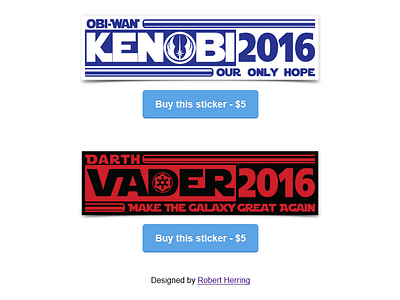 Galactic Bumper Stickers darth vader obi wan vote 2016
