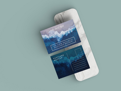 Top View Realistic Postcard Mockup Template 3d layout