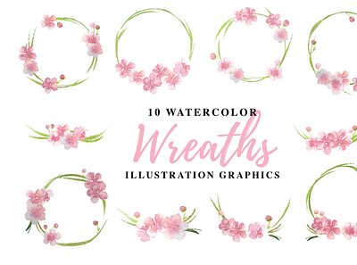 10 Watercolor Wreaths Illustration Graphics flower