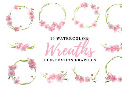 10 Watercolor Wreaths Illustration Graphics