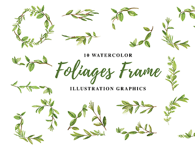 10 Watercolor Foliages Frame Illustration Graphics tree