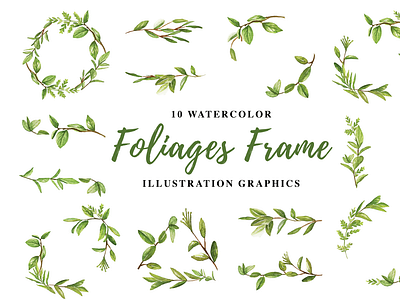 10 Watercolor Foliages Frame Illustration Graphics