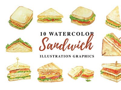 10 Watercolor Sandwich Illustration Graphics watercolour