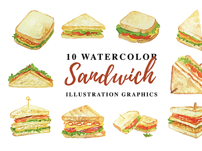 10 Watercolor Sandwich Illustration Graphics