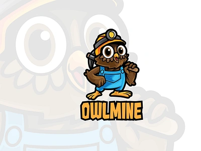 Owl Miner Cartoon Logo Mascot digger