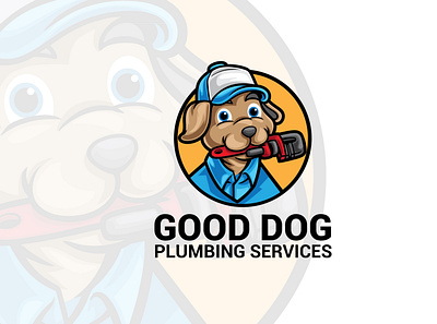 Dog Plumber Cartoon Mascot Logo cute
