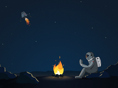Left in Space adobe illustrator adventure bonfire design exploration explore fire flat graphics illustration illustrator loneliness lonely moody moon space spaceman spaceship stars vector