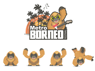 Mascot and Logo for Metro Borneo Festival animal borneo character design illustration indonesia logo mascot monkey orangutan sunset tropicana