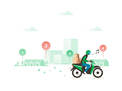 Back to Back Delivery back to back bike delivery delivery man grab grabexpress happy hardworking indonesia location motorbike multiple music note original illustrator parcel pin rider