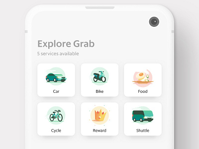 Grab Services Icon Exploration bike booking app car crown cycle food grab home sreen icon motor rewards sea southeast asia transport ui user interface