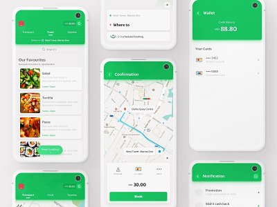 UI Exploration for Grab App booking clean food grab green icon mobile app notification payment sea southeast asia tab tranquil transport visual