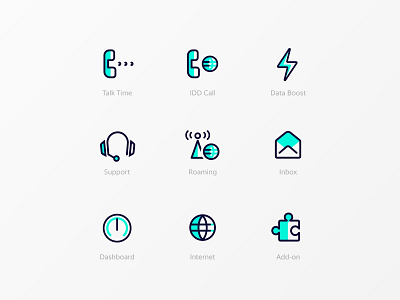 Telco App Icon Exploration add on boost dashboard data icon icon app idd illustrator inbox internet mobile roaming support talk time telco