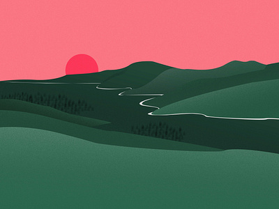 Hills and sunset illustration