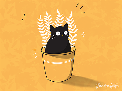 Potted cat and plant cat cat illustration chubby cute design digital drawing drawing fun illustration ipad plants procreate