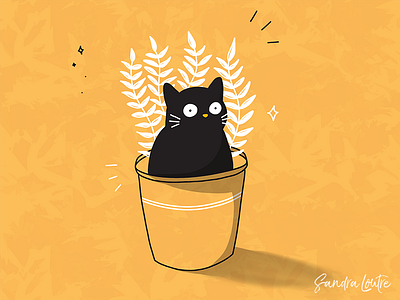 Potted cat and plant