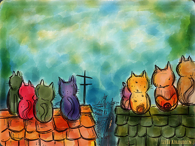 Happy International Cat Day! cats drawings illustration watercolour