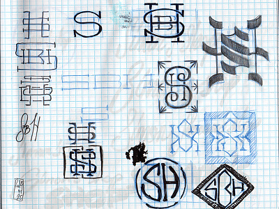 SBH monogram, take 2 analog hand drawn monogram personal sbh