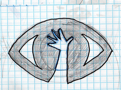 Witness - mark explorations, round 03 eye geometrical hands sketches visual identity witness