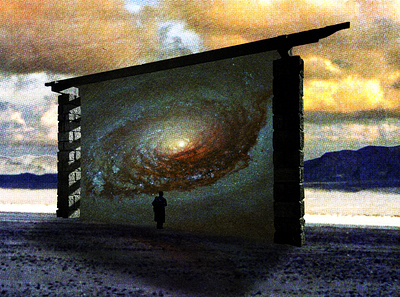 #collageretreat 130. 03/17/2021. arch collage collage art collage retreat digital collage digital illustration galaxy gate illustration portal scanner type space scene surreal textured typography weird