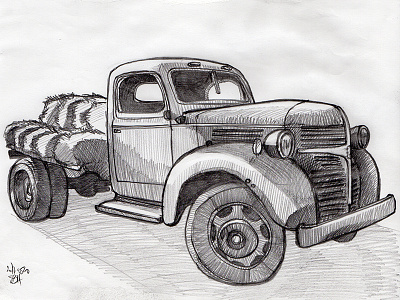 Pencil test analog illustration pencil truck vintage truck