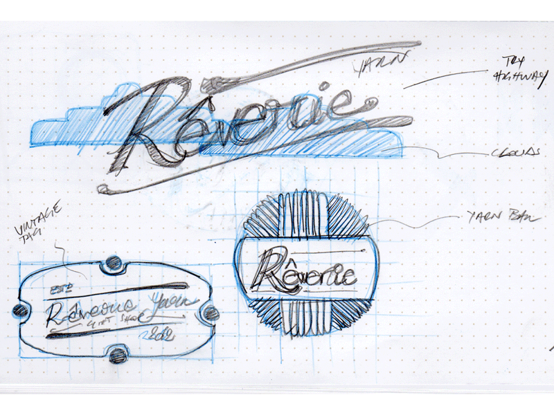 Rêverie Yarn branding - Revision 01 - Sketches branding rêverie yarn sketches