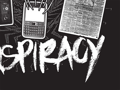 Savage Roots - Knowledge conspiracy - WIP 03 apparel design black and white halftones newspaper phone savage roots vector