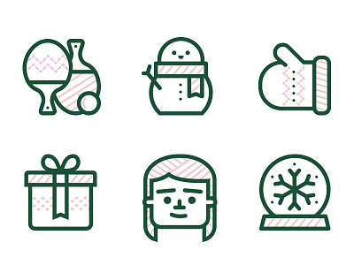 Christmas Icons bat character christmas flat gift gloves icons outline pong snow globe snowman thumbs up