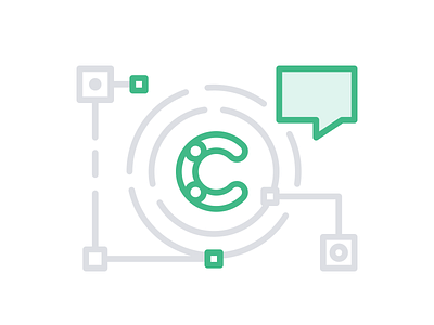 Meetups – Contentful circle communication company connection flat illustration green grey icon icon set lineart meeting meetup outline speaking speaking bubble talking