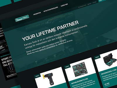 Kamasa Tools startpage dark design e commerce flat green modern tools ui video website