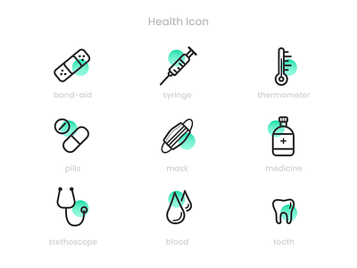 Health Icon Set brand design branding dailyui design figma icon icon design icon set icon style icons illustration landingpage ui uiux vector web design