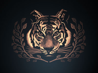 Tiger art cat heraldry illustration label package tiger