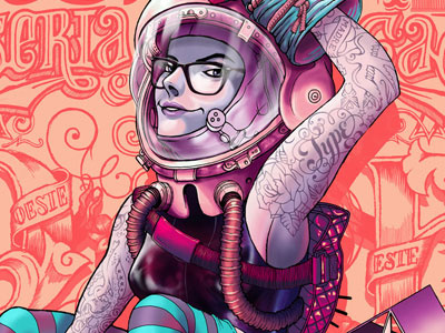 The Last Trip astronaut girl helmet illustration tattoo type typography