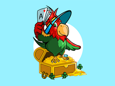 Lucky parrot characterdesign illustration lucky parrot treasure vector