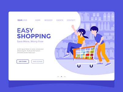 Easy Shopping — Landing Page cart couple design flat illustration grocery happy illustration landing page market shopping store ui