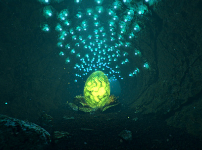 Cave 3d cave egg illustration lights underwater