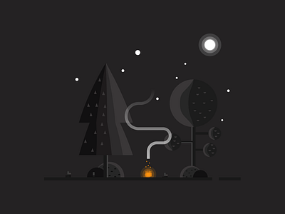 Abandoned campfire campfire design fire flat illustration landscape night simple simplicity