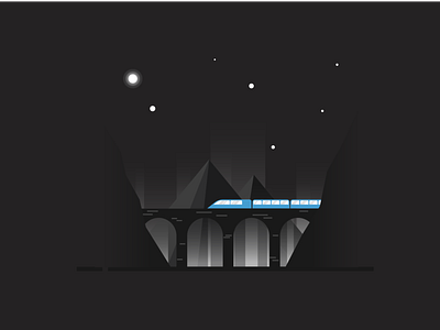 The Train blue flat illustration landscape mountain night simple simplicity trains travel vector