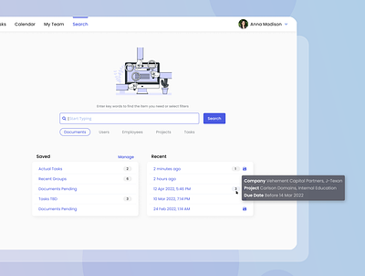 Advanced Search experience design filters product design recent search saved search search ui ux web app