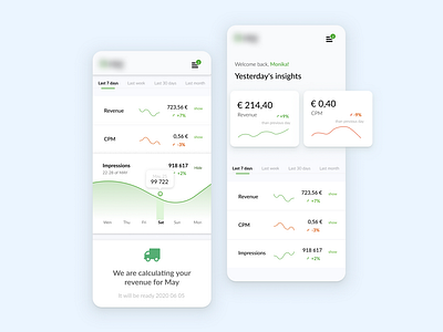 Dashboard Mobile User Interface