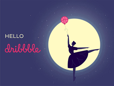 Hello Dribbble ballerina dribbble hello dribbble illustraion moon