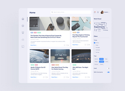 News List article branding card daily dashboard design filter interface list magazine news newsletter ui word cloud