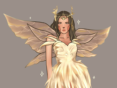 Golden Crown character characterdesign design digital art drawing dress girl gold illustration model wings
