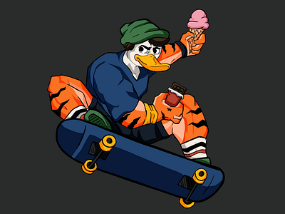 Tigerduck on a Skateboard illustration