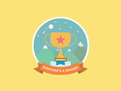 Everyone's a Winner achievement illustration mountains rocket trophy winner