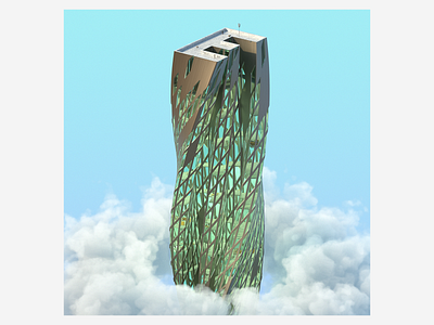 E 3d abstract architecture building clouds design digital art digitalart houdini illustraion letter redshift3d sky skyscraper