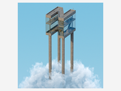 N 3d abstract architecture art building cloud design digitalart houdini illustration letter redshift3d render sky skyscraper